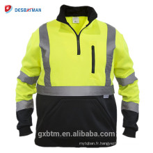 100% Polyester Sweatshirts Haute Visibilité Demi-Zipper ANSI Classe 3 Hi Vis Réfléchissant Pull-Pull de Sécurité pour les Travailleurs de Nuit